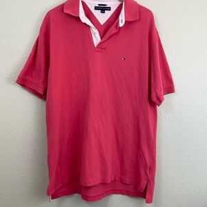 Y2K Tommy Hilfiger 100% Cotton Dark Pink Polo Shirt Size XL